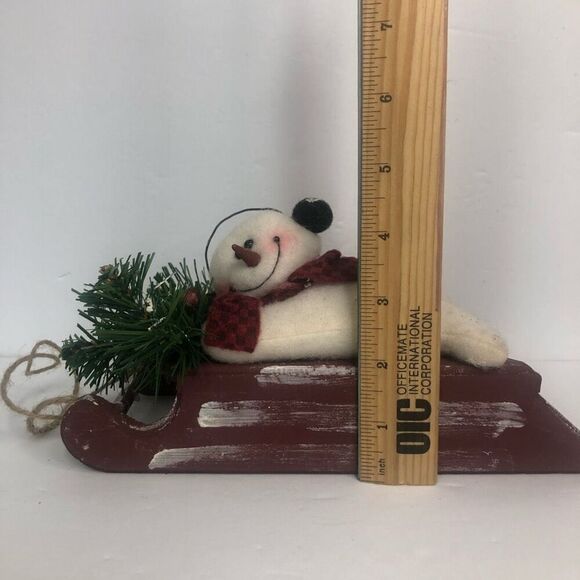 felted wool plush snowman sledding checkers scarf ear muffs pine tree red primit - Picture 2 of 8
